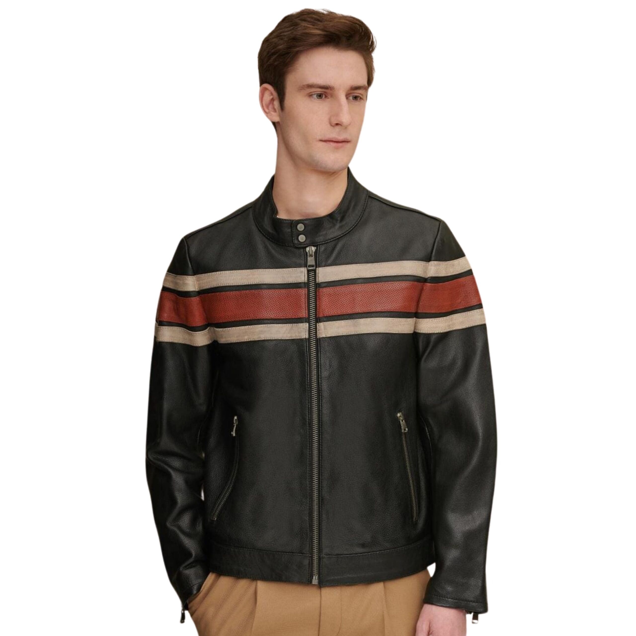 DALE RETRO STRIPED LEATHER JACKET