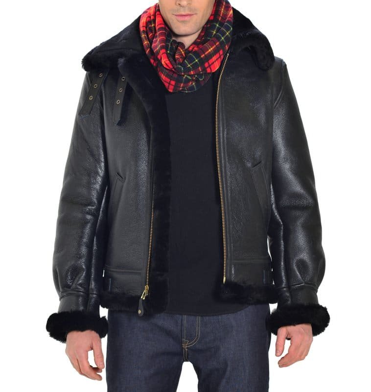 Classic B-3 Sheepskin Leather Bomber Jacket - Image 3