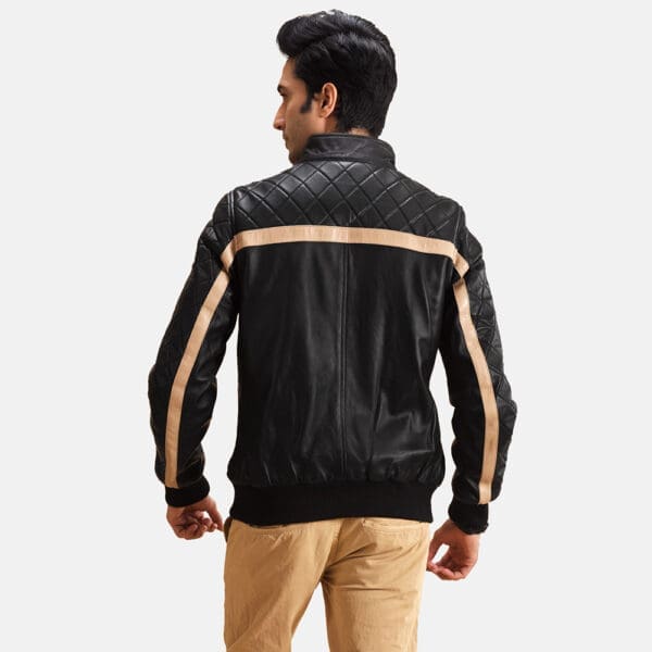 Danson Black Leather Bomber Jacket - Image 2
