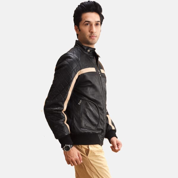 Danson Black Leather Bomber Jacket - Image 3