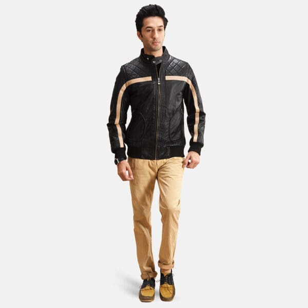 Danson Black Leather Bomber Jacket - Image 7
