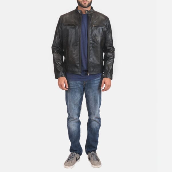 Rustic Leather Biker Jacket - Image 4