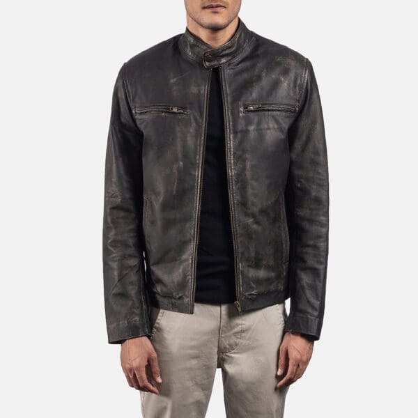 Rustic Leather Biker Jacket - Image 9