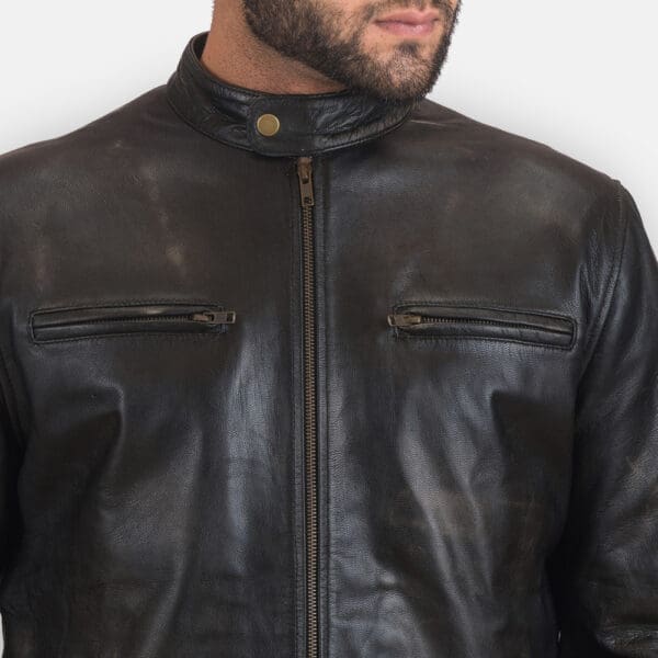 Rustic Leather Biker Jacket - Image 7