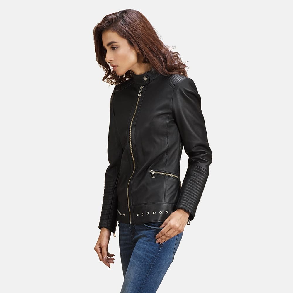 Haley Ray Black Leather Biker Jacket - Image 5