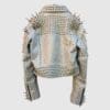 Comfortable White Color Brando Metal Spiked Leather Round Studs Jacket - Image 2