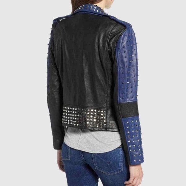Handmade Women Two Color Punk Style Studded Leather Jacket - Image 2