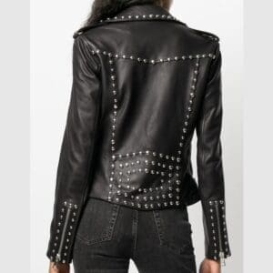 Women Silver Studded Leather Jacket Spiked Silver Color Studs