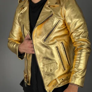 Gold Leather Jacket Men
