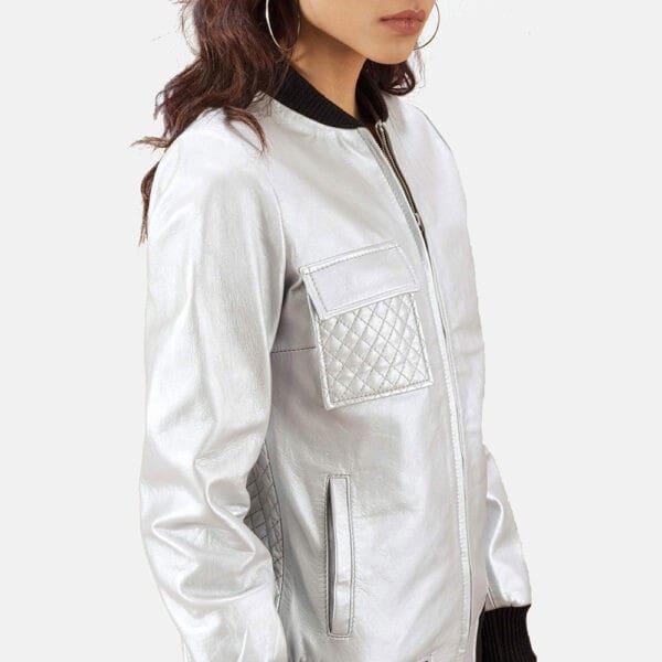 Silver Leather Jacket Women, Genuine Leather, Custom Jacket Co