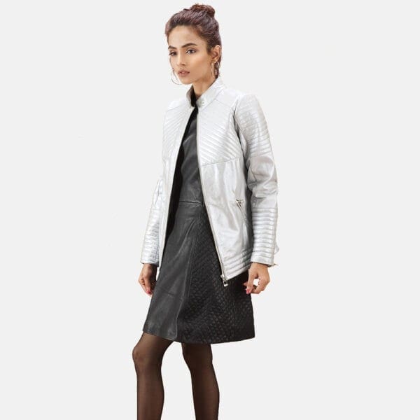 Silver Leather Jacket Women, Custom Jacket Co, Custom Jackets Co