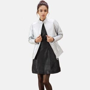 Silver Leather Jacket Women