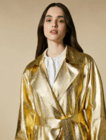 Gold Leather Coat Women, Leather Trench Coat Women, Custom Jacket Co
