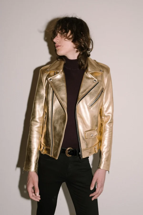 Gold Leather Jacket Men