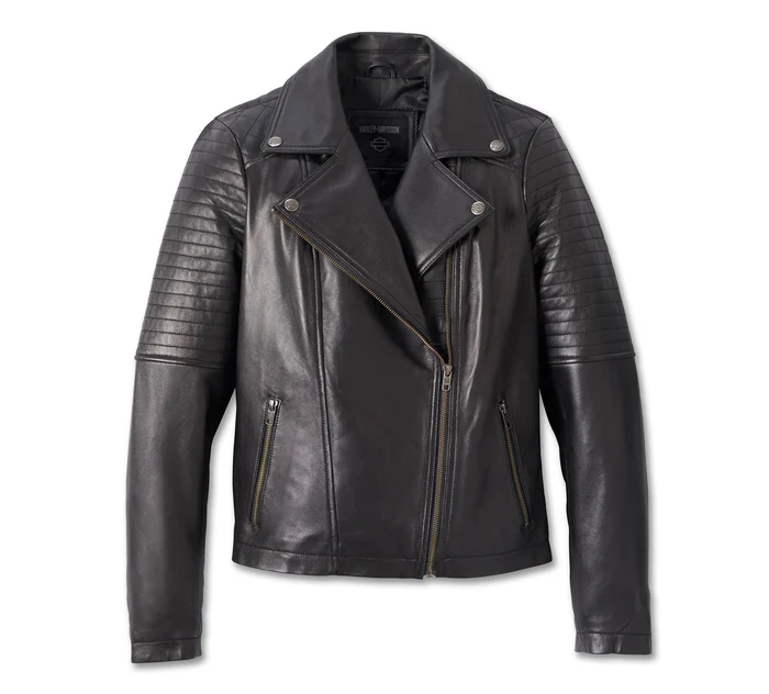 Women's Classic Biker Debossed Leather Jacket