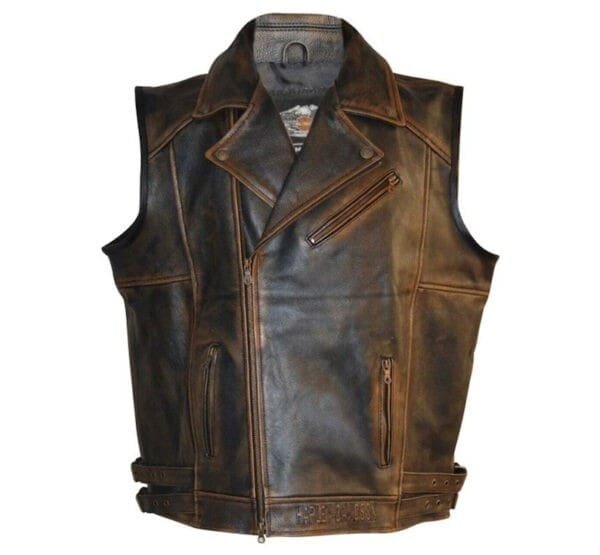 Harley Davidson Men’s Brown Distressed Leather Biker Vest