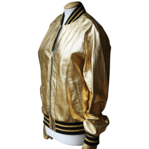 Gold Bomber Leather Jacket Men