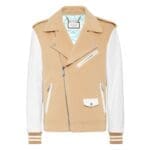 PHILIPP PLEIN WOOL AND LEATHER BIKER JACKET