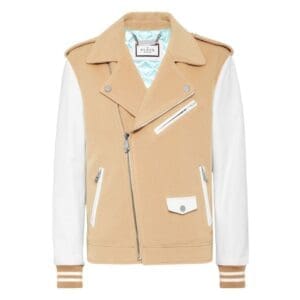 PHILIPP PLEIN WOOL AND LEATHER BIKER JACKET
