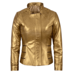 Gold Leather Jacket Women - Handmade Designer Jacket - Biker Jacket - Motorcycle Jacket - Racing Jacket - Italian Leather - Gifts For Her