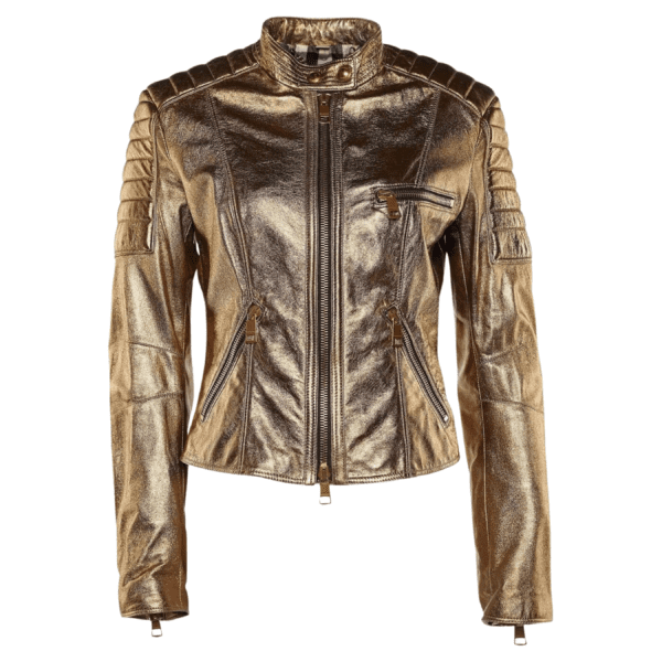Gold Women Leather Jacket - Womens Jacket- Designer Jacket - Biker Jacket - Racing Jacket - Handmade Jacket - Italian Leather - Gift for her