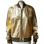 Gold Bomber Leather Jacket Men - Designer Jacket Men - Motorcycle Jacket - Racing Jacket - Handmade Jacket - Italian Leather - Gifts For Him