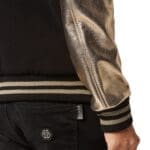 PHILIPP PLEIN WOOL COLLEGE BOMBER JACKET WITH LEATHER ARMS