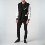 PHILIPP PLEIN WOOL AND LEATHER BIKER JACKET