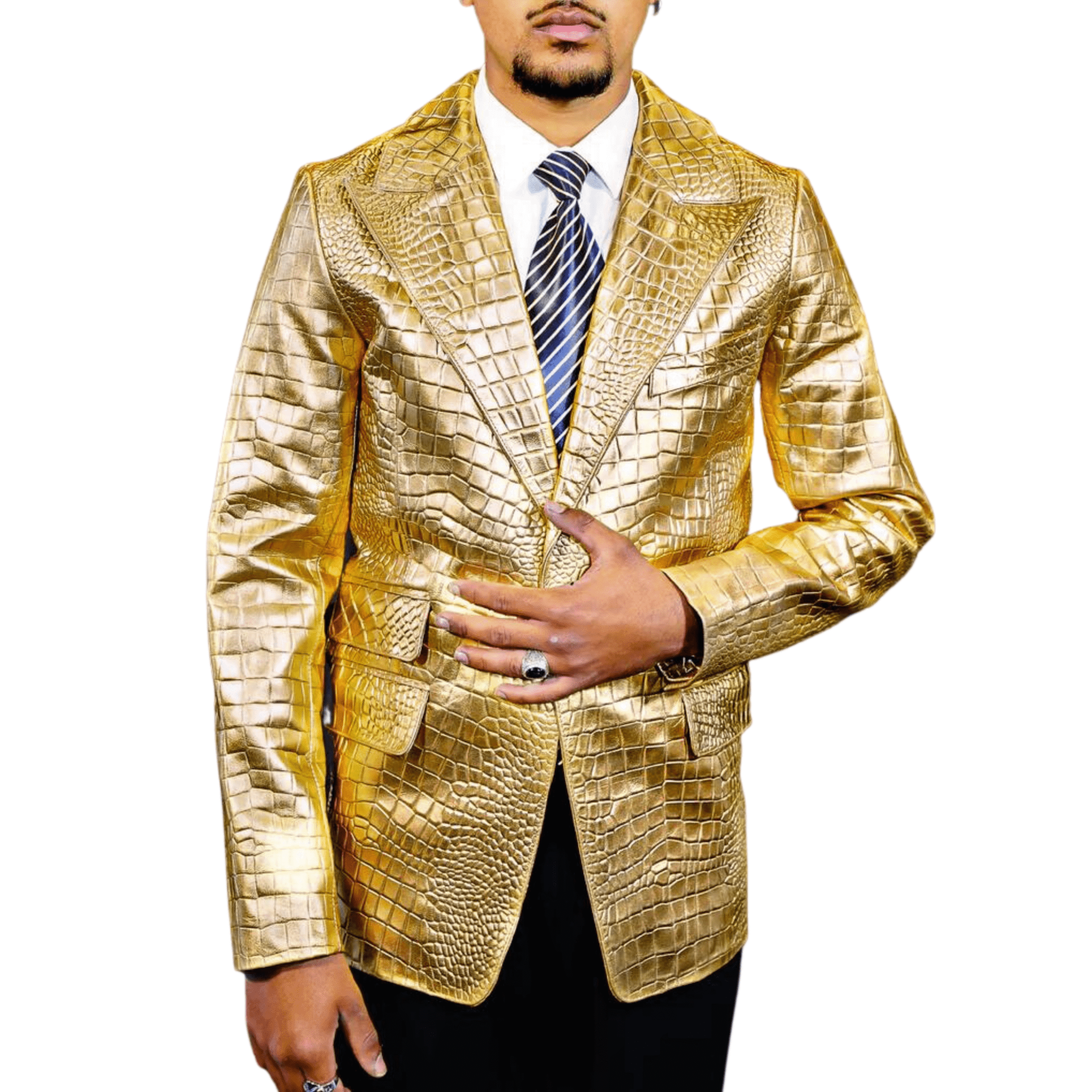 Gold Leather Coat Men 1 Gold Plated Crocodile Leather For Men