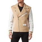 PHILIPP PLEIN WOOL AND LEATHER BIKER JACKET