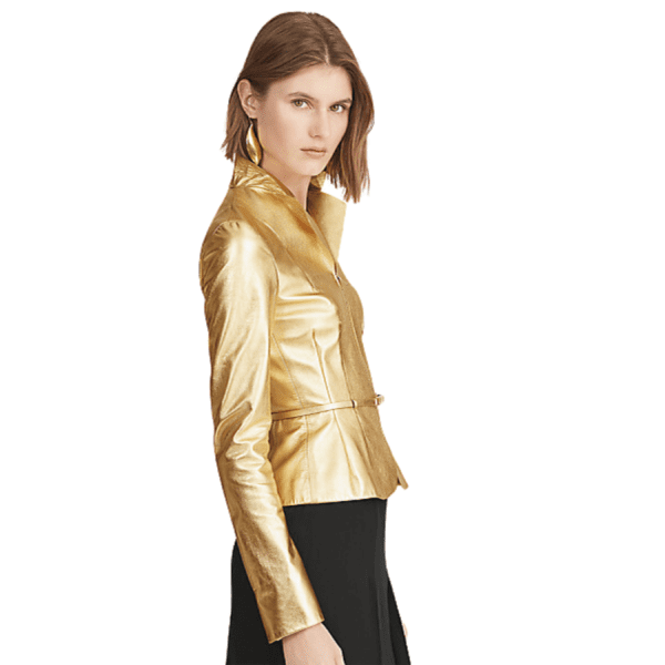 Gold Leather Jacket Women