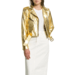 Gold Leather Jacket Women