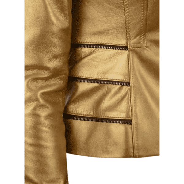 Gold Leather Jacket Women - Handmade Designer Jacket - Biker Jacket - Motorcycle Jacket - Racing Jacket - Italian Leather - Gifts For Her