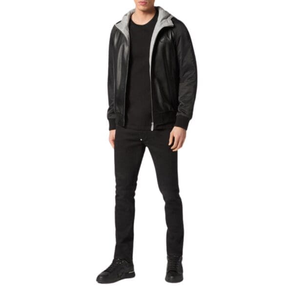 PHILIPP PLEIN LEATHER HOODED JACKET