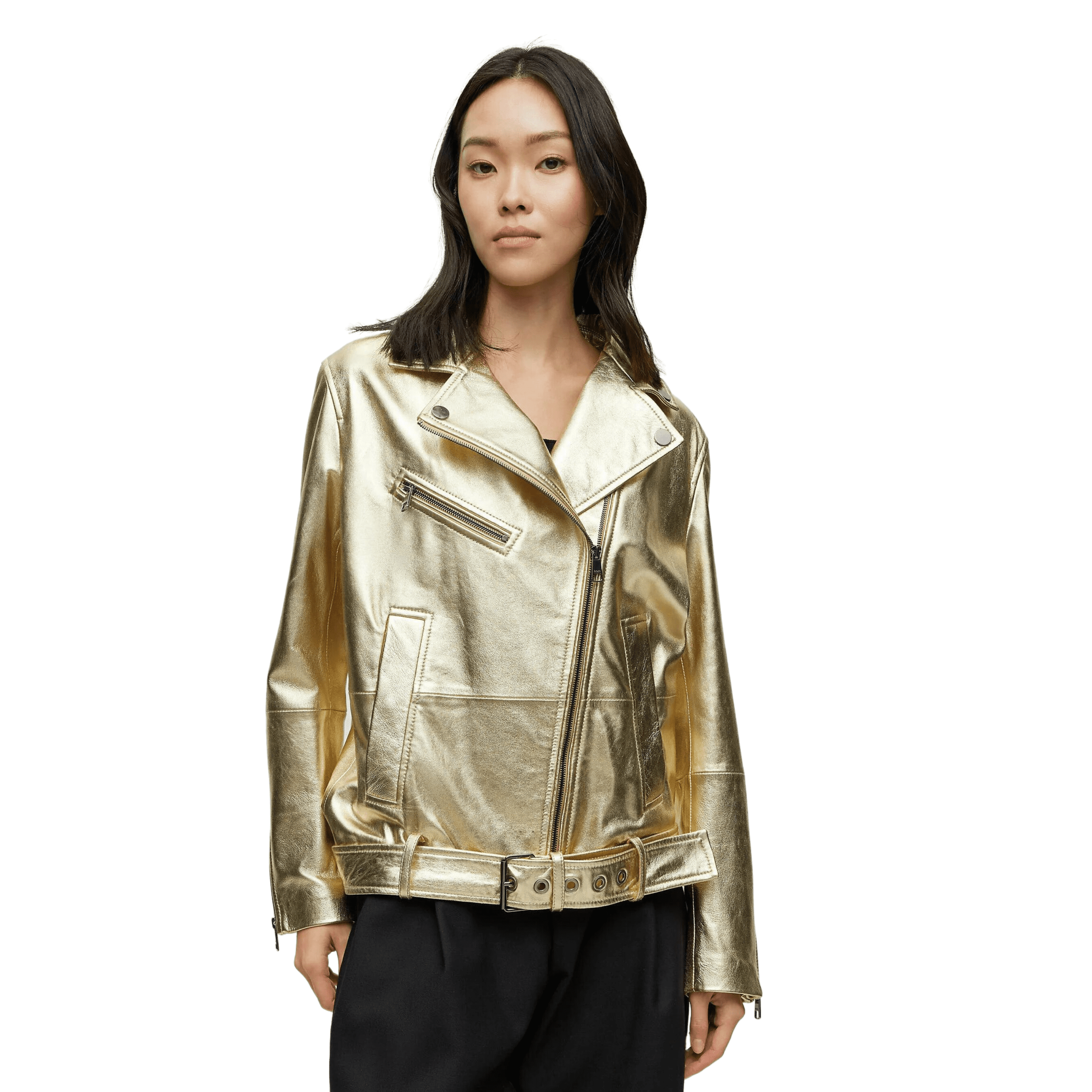 Gold Leather Jacket Women