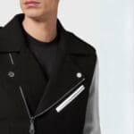 PHILIPP PLEIN WOOL AND LEATHER BIKER JACKET