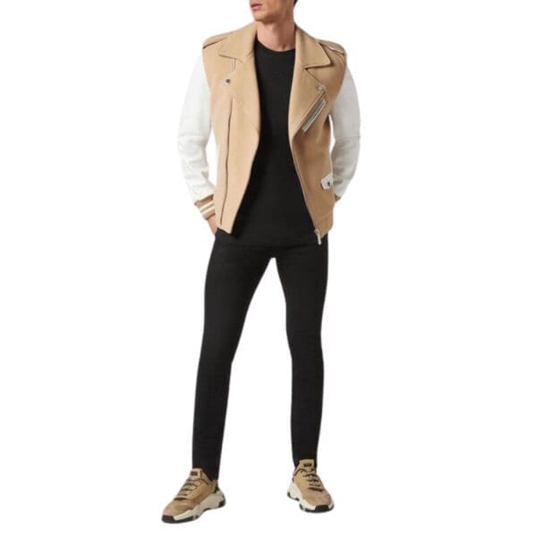 PHILIPP PLEIN WOOL AND LEATHER BIKER JACKET