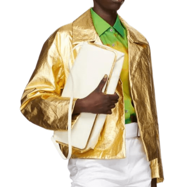 Gold Leather Jacket Men - Designer Jacket - Biker Jacket - Handmade Jacket - Men Clothing - Italian Leather - Gifts for Her