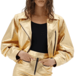 Gold Leather Jacket Women