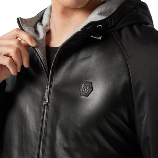 PHILIPP PLEIN LEATHER HOODED JACKET