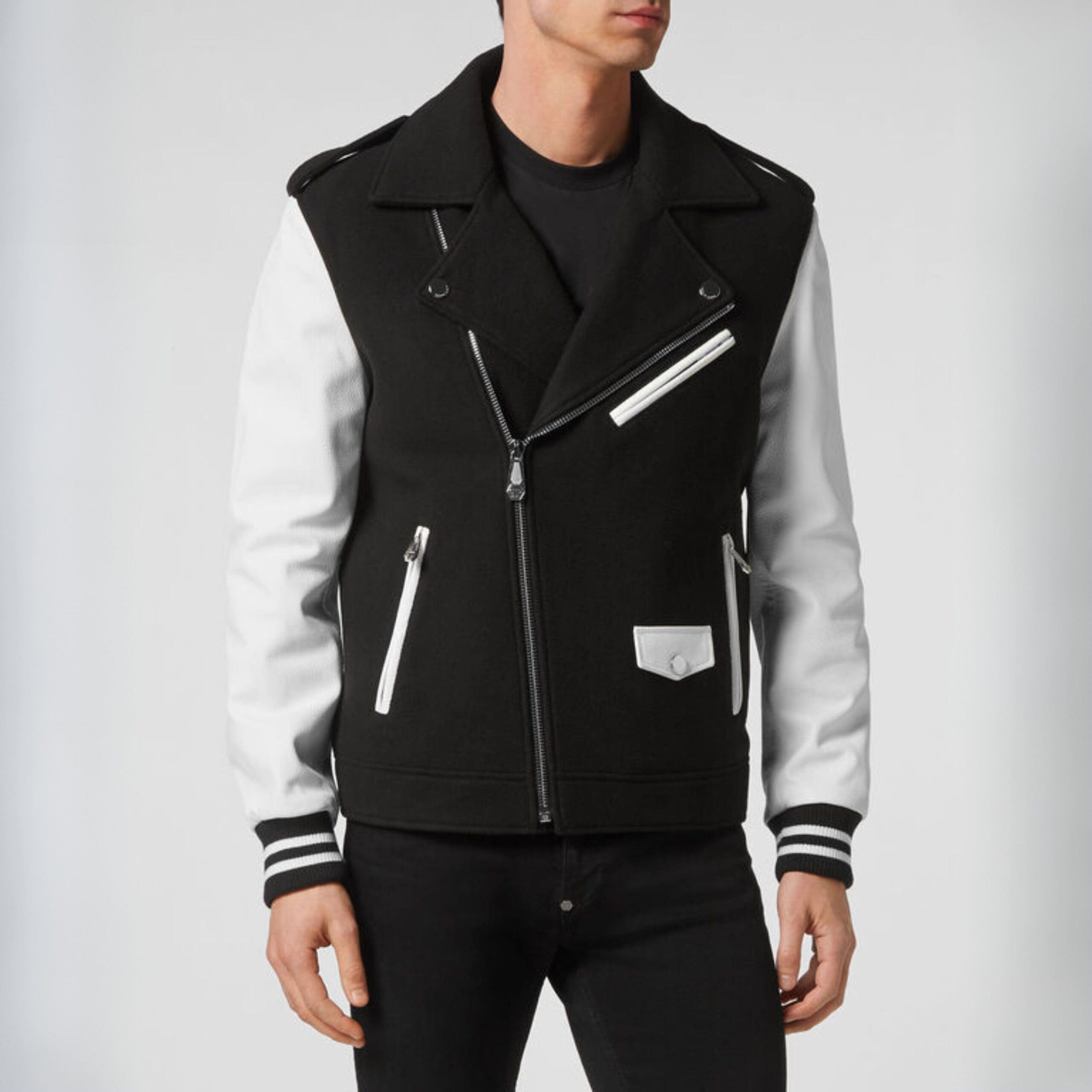 PHILIPP PLEIN WOOL AND LEATHER BIKER JACKET