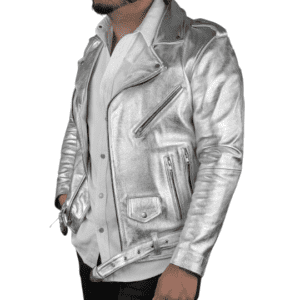 Silver Leather Jacket Men