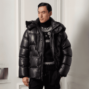 Men Leather Puffer Jacket