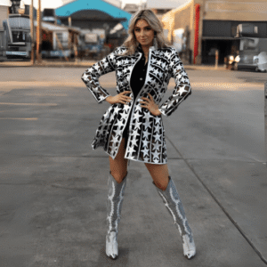 Silver Star Leather Jacket Coat