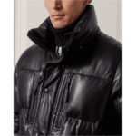 Men Leather Puffer Jacket
