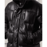Men Leather Puffer Jacket