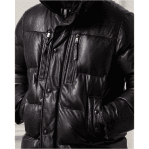 Men Leather Puffer Jacket