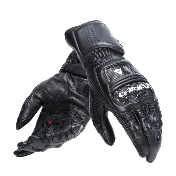 The Dainese Druid 4 leather racing gloves are an expression of the highest protection standards, designed for maximum performance on the track and the road. World Championship safety and ergonomics are guaranteed by the presence of the pre-curved and thermoformed sleeve, the carbon inserts on the knuckles and back, and the thermoplastic protector on the little finger. They are guaranteed to be resistant owing to the polyurethane inserts on the palm and joints, while four-way stretch ensures extreme comfort and a perfect fit at all times.