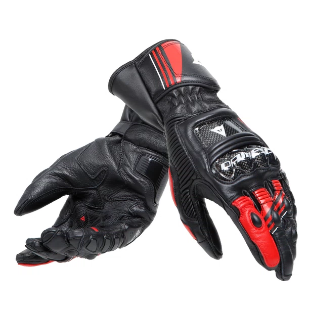 The Dainese Druid 4 leather racing gloves are an expression of the highest protection standards, designed for maximum performance on the track and the road. World Championship safety and ergonomics are guaranteed by the presence of the pre-curved and thermoformed sleeve, the carbon inserts on the knuckles and back, and the thermoplastic protector on the little finger. They are guaranteed to be resistant owing to the polyurethane inserts on the palm and joints, while four-way stretch ensures extreme comfort and a perfect fit at all times.