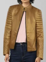 Gold Leather Jacket Women